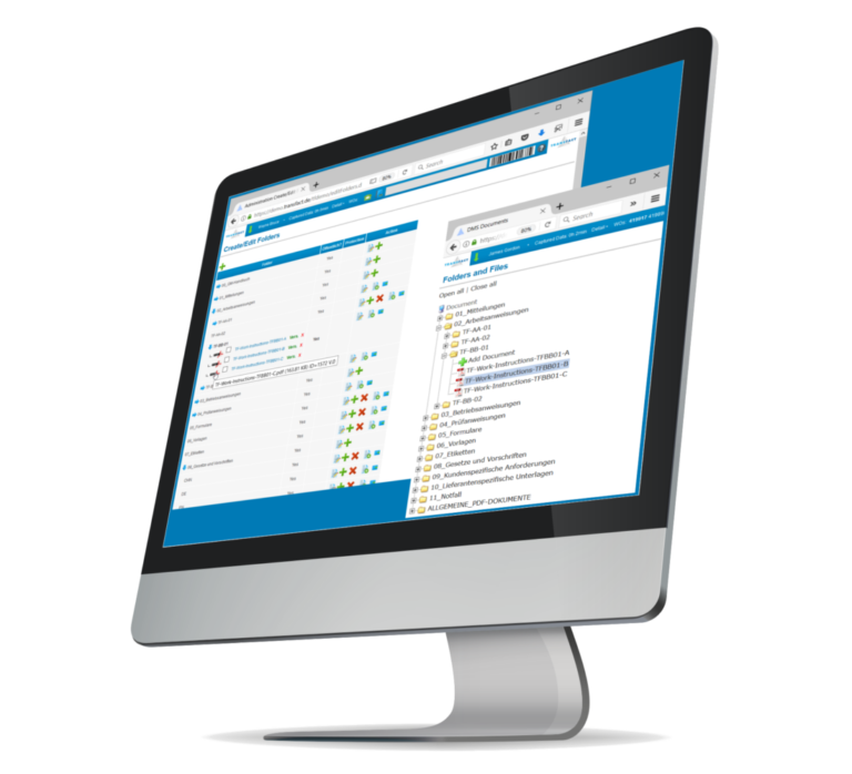 Transfact DMS Folder and File Structure Transfact CRM Kunden- und Auftragsbildschirm