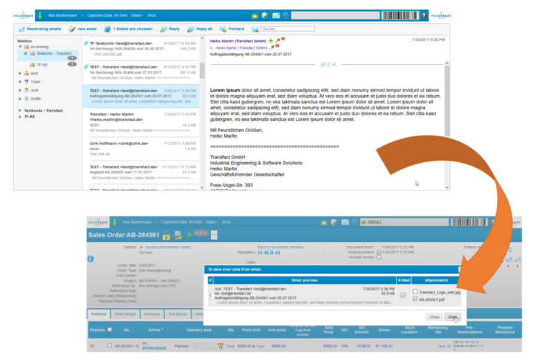 Transfact E-Mail Integration Features Funtkionen der Transfact-E-Mail-Integration