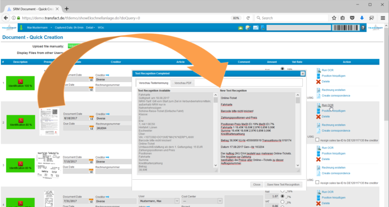 Transfact Text Recognition (OCR) Functionality Transfact-Texterkennung (OCR)-Funktionalität