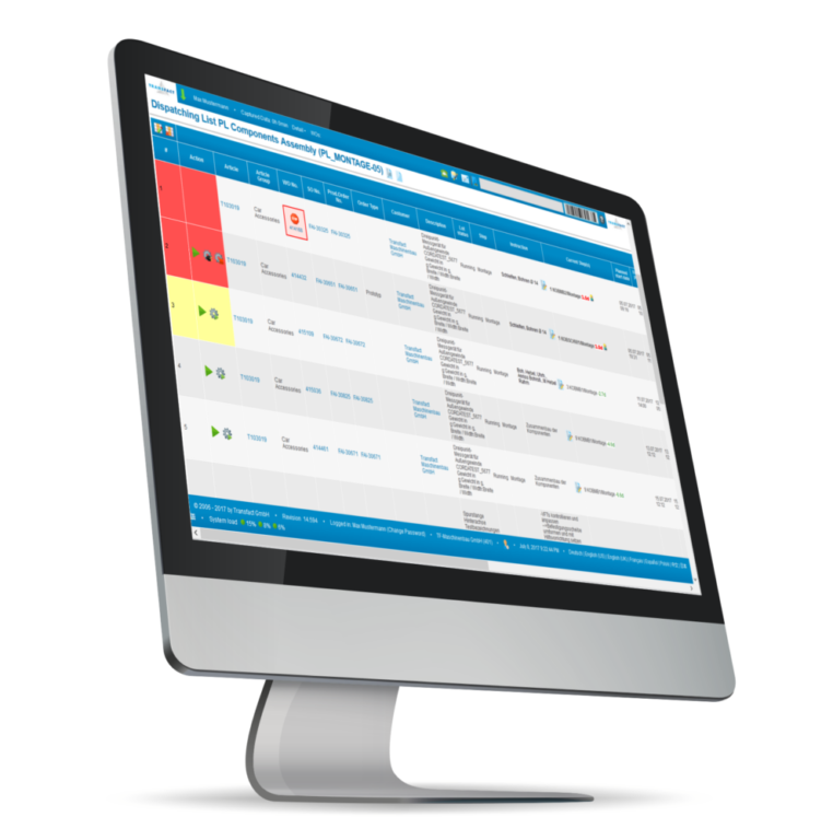 Transfact PPS Dispatching Lists Transfact PPS Abarbeitungsliste
