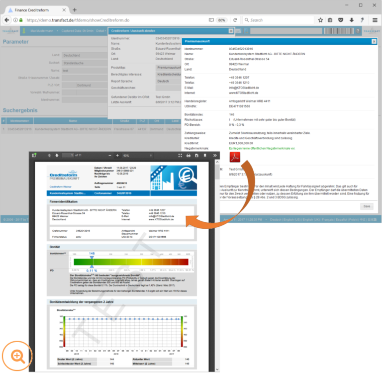 Transfact - Schnittstelle zur Creditreform