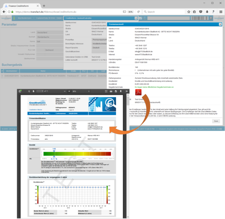 Transfact Interface to Creditreform Transfact - Schnittstelle zur Creditreform