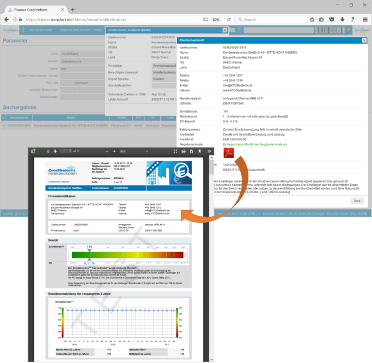 Transfact - Schnittstelle zur Creditreform